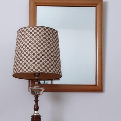 Lot 323: Wooden Frame Mirror & MCM Lamp