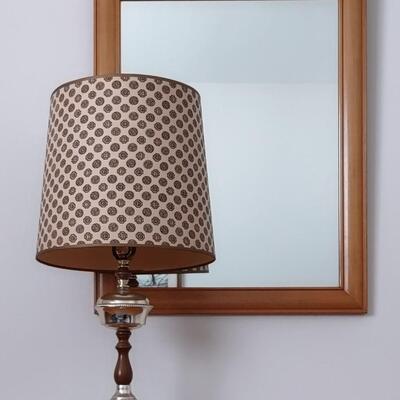 Lot 323: Wooden Frame Mirror & MCM Lamp