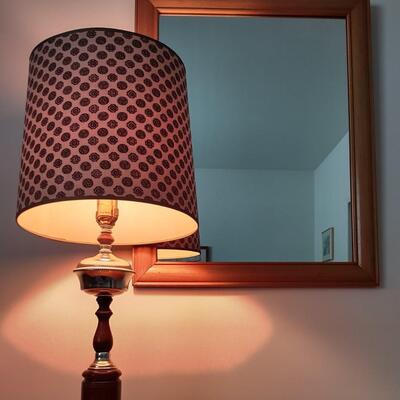 Lot 323: Wooden Frame Mirror & MCM Lamp