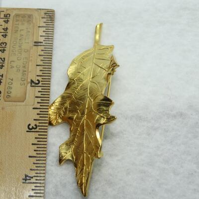 Beautiful Gold Tone Fall Leaf Brooch, Statement Pin