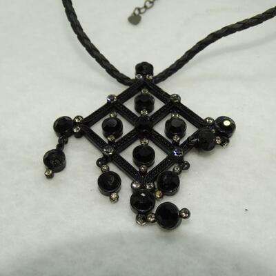 Black Victorian Style Statement Pendant Necklace