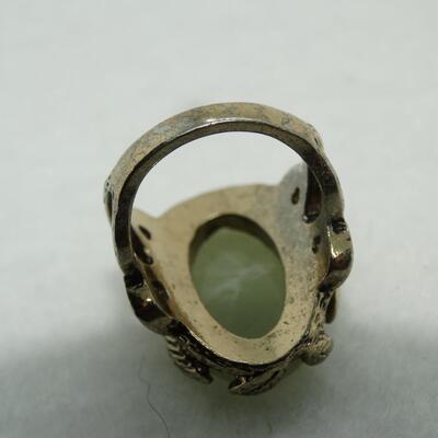 Gold Tone Green Stone Statement Ring size 7