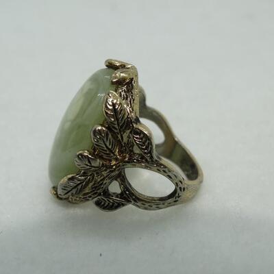 Gold Tone Green Stone Statement Ring size 7