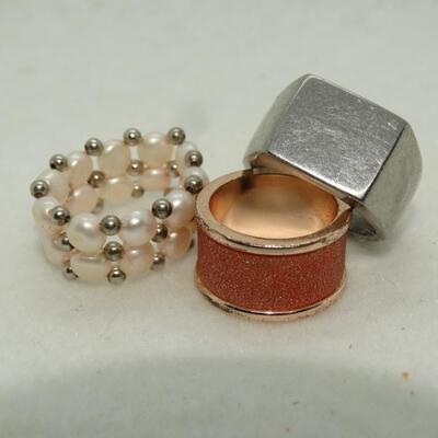3 Misc. Rings, Silver, Orange, Pearls