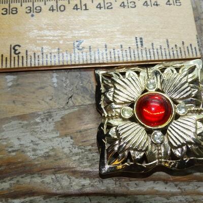 Gold Tone Red Stone Brooch