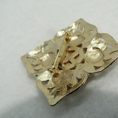 Gold Tone Red Stone Brooch