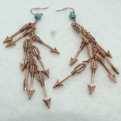 Copper Tone & Turquoise Arrow Dangle Earrings