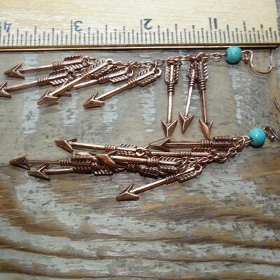 Copper Tone & Turquoise Arrow Dangle Earrings