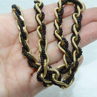Gold Tone & Black Chain Link Necklace
