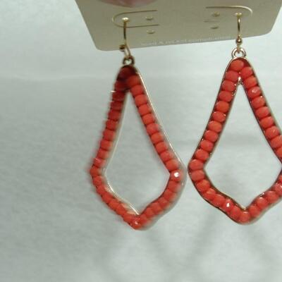 Gold Orange Beaded Dangle Earrings No. 3 - Kendra Style