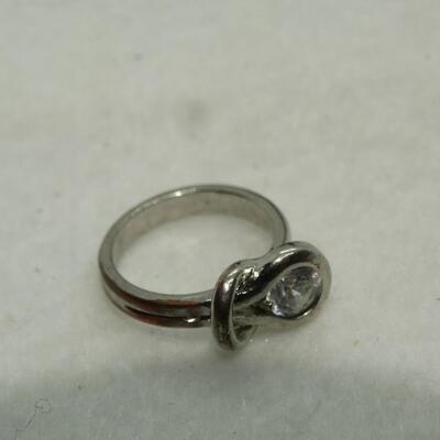 Silver Tone Swirl CZ Center Stone Ring