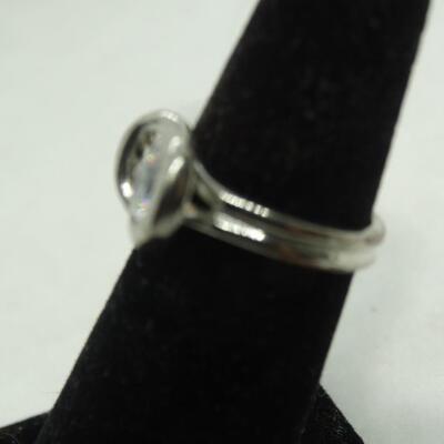 Silver Tone Swirl CZ Center Stone Ring