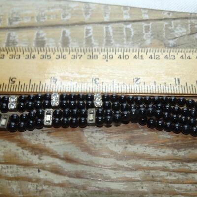 Black Bead & Rhinestone Victorian Style Necklace
