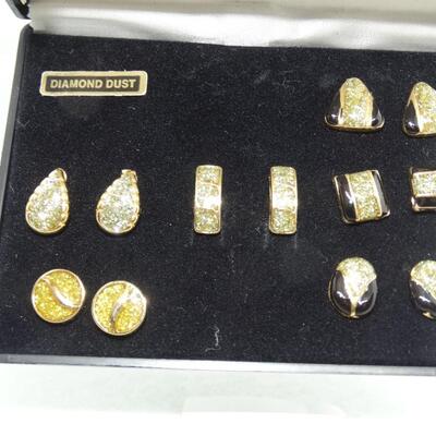 Genuine Diamond Dust Gold Tone Earrings  (6) pairs