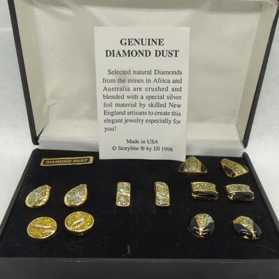 Genuine Diamond Dust Gold Tone Earrings  (6) pairs