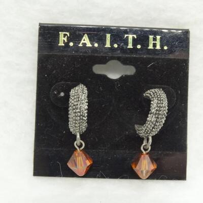 Silver Tone & Orange Earrings