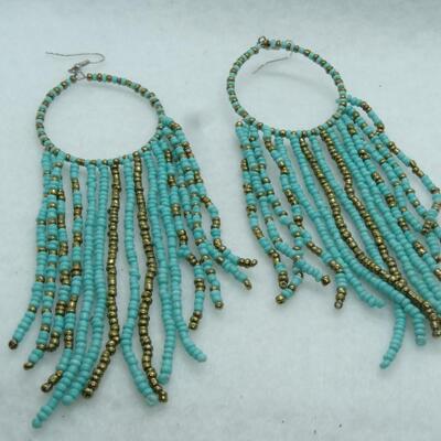 Turquoise Cool Seed Beads Dangle Earrings