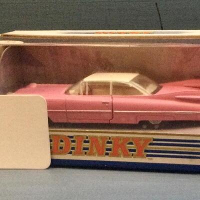 Dinky die cast car, pink, 1959 Cadillac coup de ville pink white top