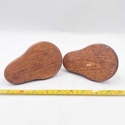 WOODEN CANDLESTICKS & RED CANDLES SET OF 2