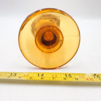 VINTAGE 6â€ AMBER FOOTED VASE W/GRAPE DESIGN