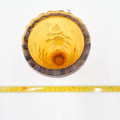VINTAGE 6â€ AMBER FOOTED VASE W/GRAPE DESIGN