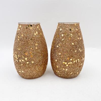 7â€ GOLD GLITTER GLASS CANDLE HOLDERS