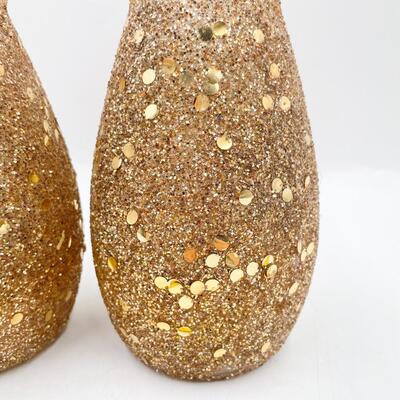 7â€ GOLD GLITTER GLASS CANDLE HOLDERS
