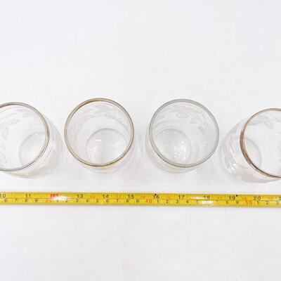 VINTAGE 3â€ GOLD RIMMED GLASSES W/ GRAPEVINE DETAIL (4)