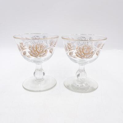 VINTAGE LIBBEY 4.5â€ GOLD RIMMED ROSE SHERBET GLASSES
