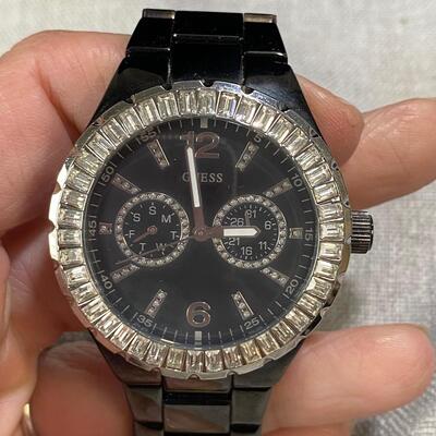 GUESS Black Wristwatch Rhinestones Date Feature #G13553L