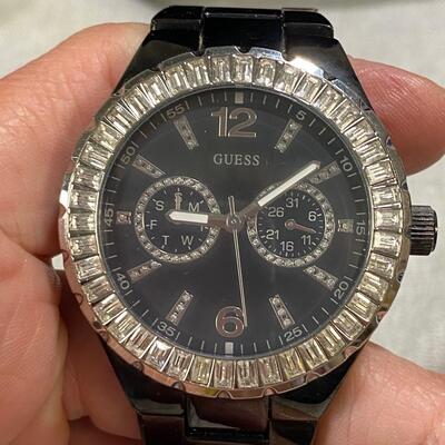 GUESS Black Wristwatch Rhinestones Date Feature #G13553L