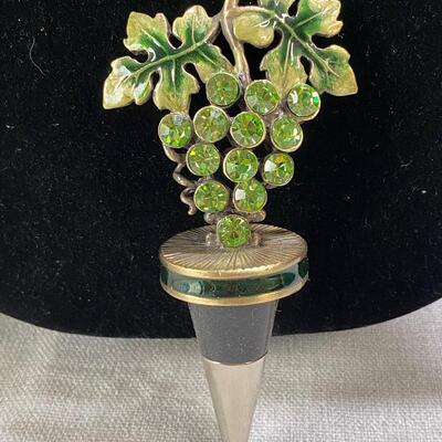 Rhinestone Green Grapes Wine Bottle Stopper