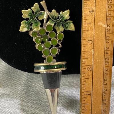 Rhinestone Green Grapes Wine Bottle Stopper