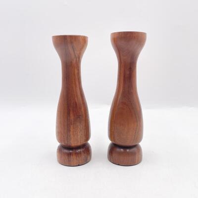 8â€ WOODEN CANDLESTICKS (2)