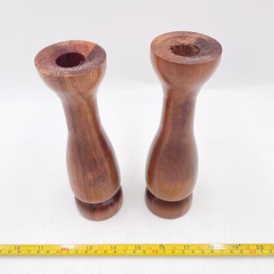 8â€ WOODEN CANDLESTICKS (2)