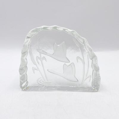GEESE/SWAN 7â€ CRYSTAL GLASS BLOCK SCULPTURE