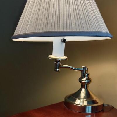 355: Polished Brass Swing Arm Table Lamp & 2 Pieces of Wall Art