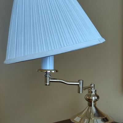 355: Polished Brass Swing Arm Table Lamp & 2 Pieces of Wall Art