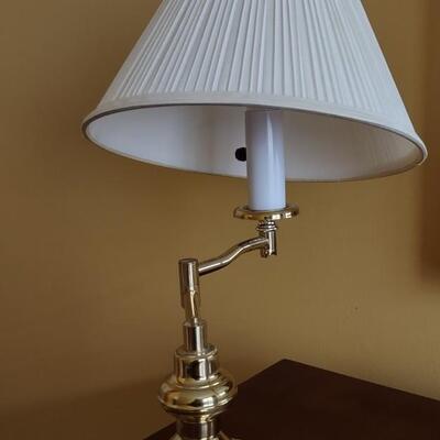 355: Polished Brass Swing Arm Table Lamp & 2 Pieces of Wall Art