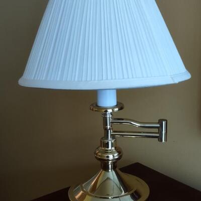 355: Polished Brass Swing Arm Table Lamp & 2 Pieces of Wall Art