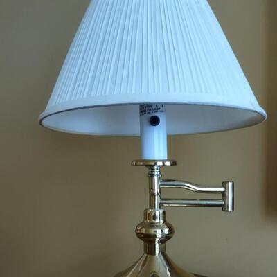 355: Polished Brass Swing Arm Table Lamp & 2 Pieces of Wall Art