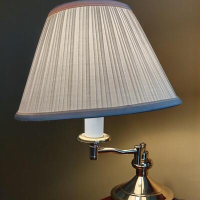 355: Polished Brass Swing Arm Table Lamp & 2 Pieces of Wall Art
