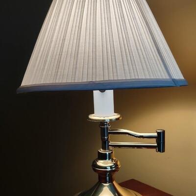 355: Polished Brass Swing Arm Table Lamp & 2 Pieces of Wall Art