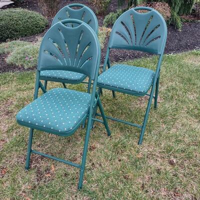 356: Phoenix X 3 Padded Green Folding Chairs
