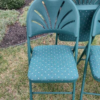 356: Phoenix X 3 Padded Green Folding Chairs