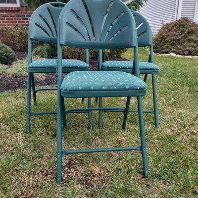 356: Phoenix X 3 Padded Green Folding Chairs