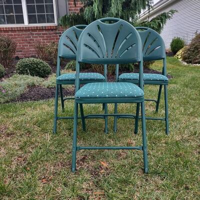 356: Phoenix X 3 Padded Green Folding Chairs
