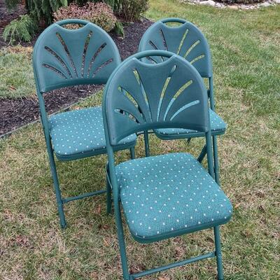 356: Phoenix X 3 Padded Green Folding Chairs