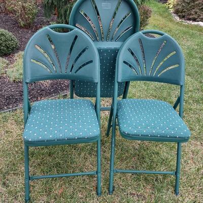 356: Phoenix X 3 Padded Green Folding Chairs