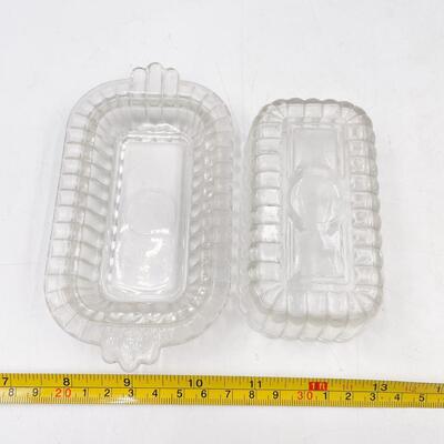 VINTAGE SMALL CLEAR GLASS BUTTER DISH